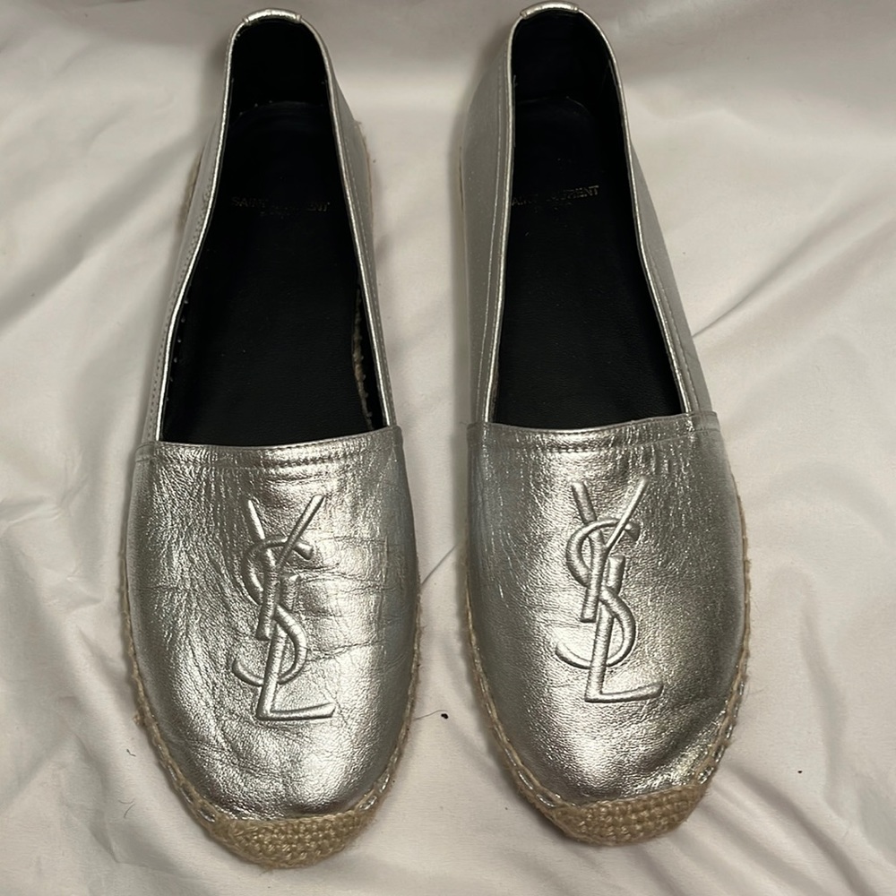 YSL Saint Laurent Silver Espadrille size 39